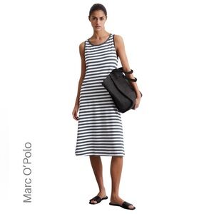 NWOT | STRIPED BLACK & OFF WHITE MIDI TANK DRESS COTTON MODAL JERSEY | SIZE: 36